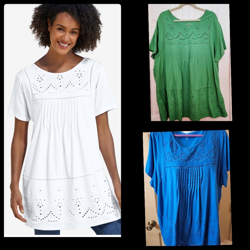 #0670 Embroidered Eyelet Pintucked Tunic-Assorted Colors Available